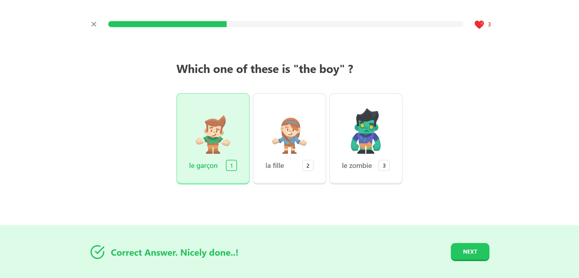 LingoQuest language learning platform — screen 3 of 4